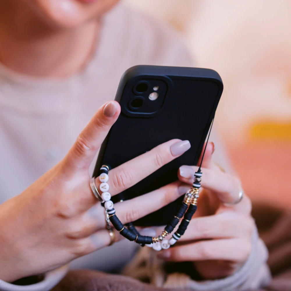 Beaded Phone Strap - Black & Gold Love - Image 3