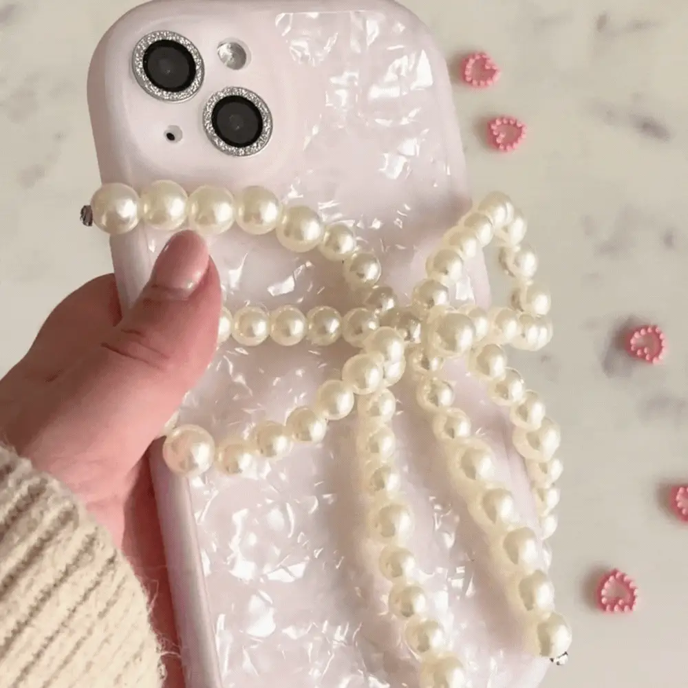 Beaded Phone Strap - Pearl Bow - Image 3