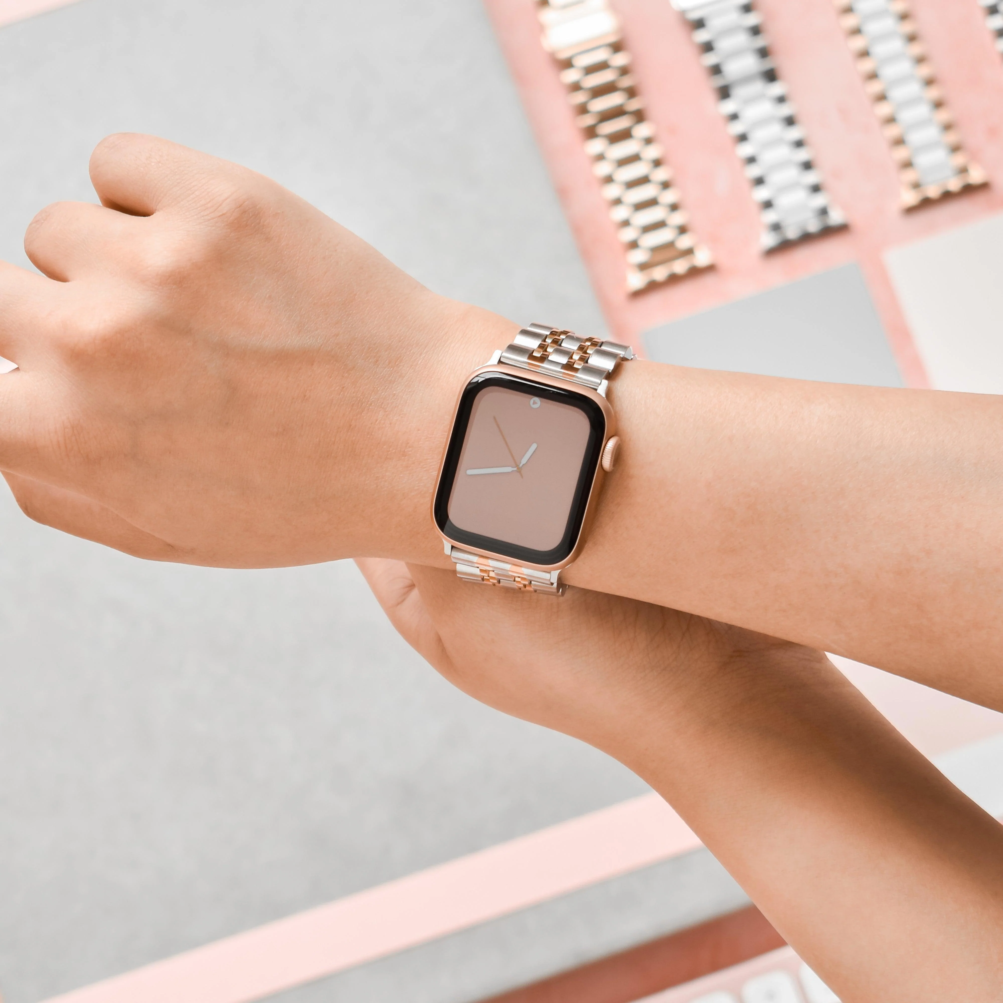Stainless Steel Apple Watch Strap - Silver & Rose Gold - Image 6